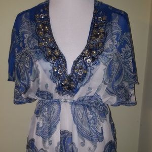 Charming Charlie Tunic Paisley Top with Beading